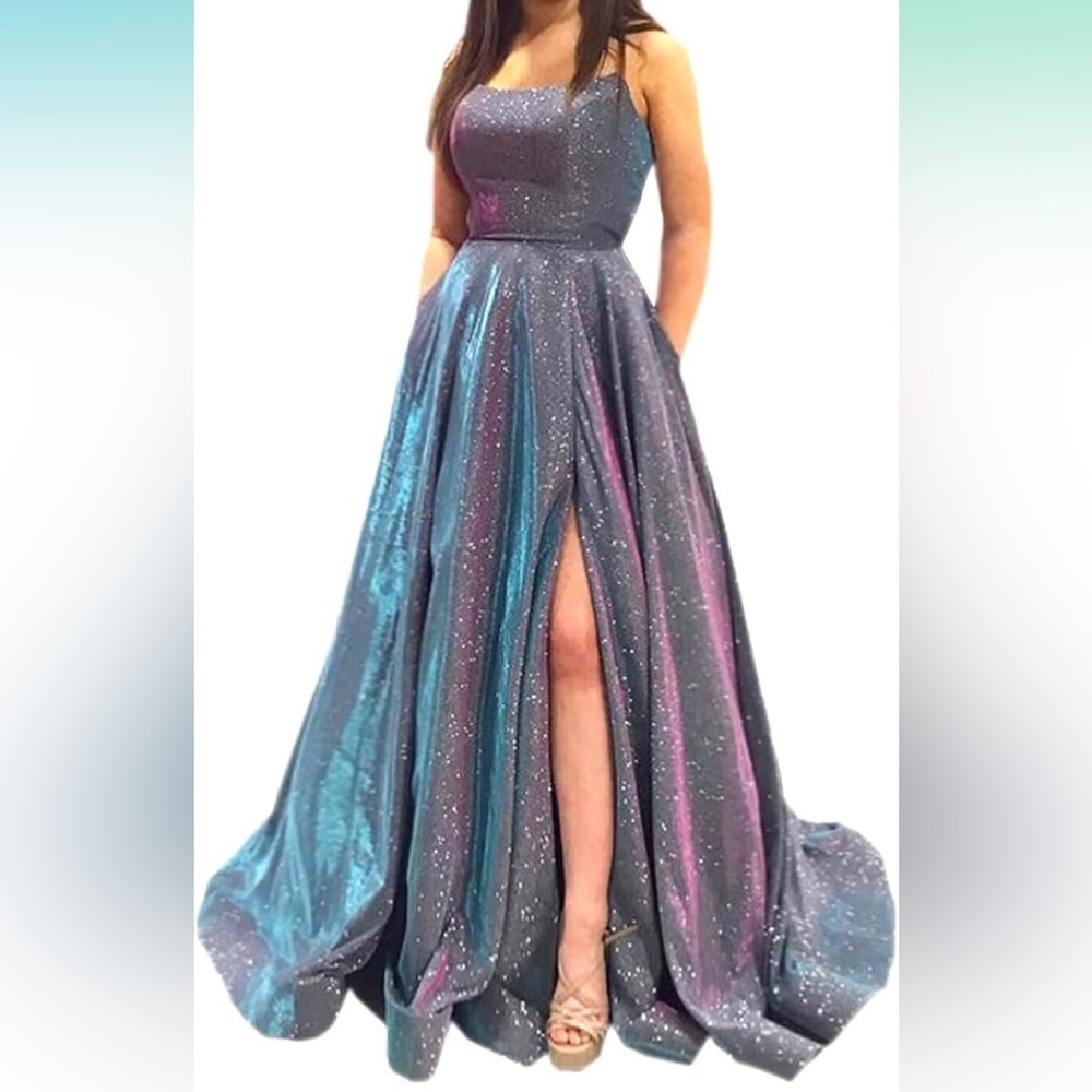 Elegant Pink and Blue Shift Glitter Formal Plus Size Gown